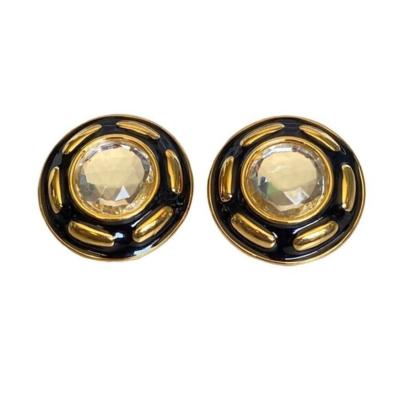 Anne Klein Couture vintage enamel & crystal round maximalist statement earrings - Picture 6 of 6